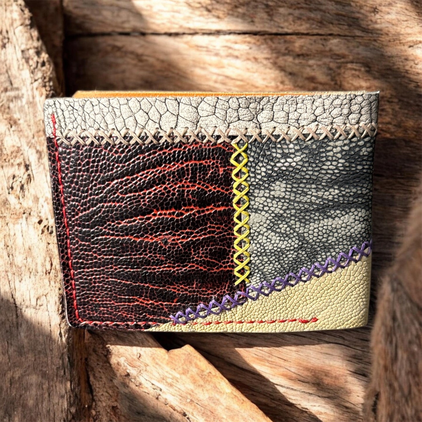 Handcrafted Ostrich Leg Patchwork Billfold